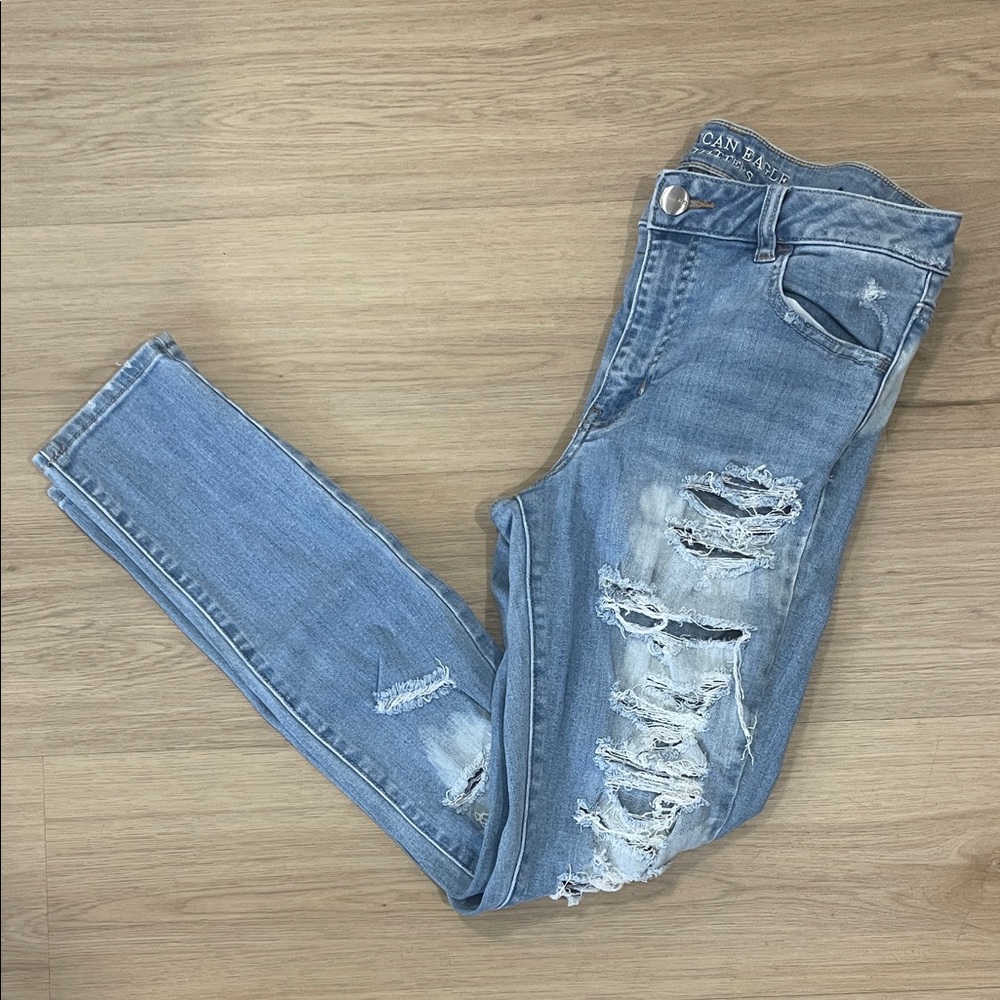 American Eagle Outfitters Medium Blue Ripped Skinny Jeans